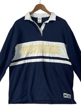 Victoria's Secret PINK Shirt Navy LG University Michigan Collegiate Sporty UofM